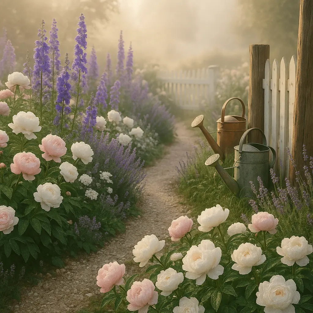 Cottage Garden with Mixed Peonies