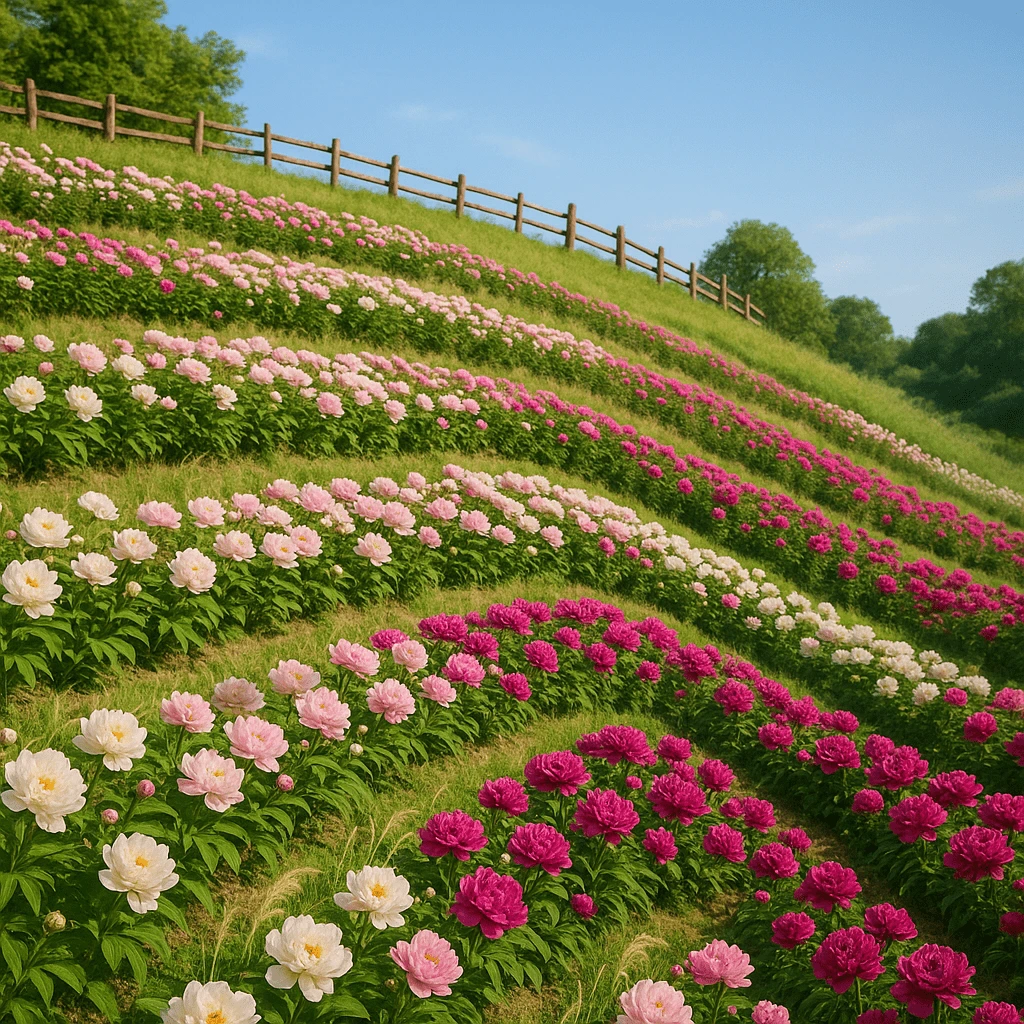 Peonies on a Slope or Hill