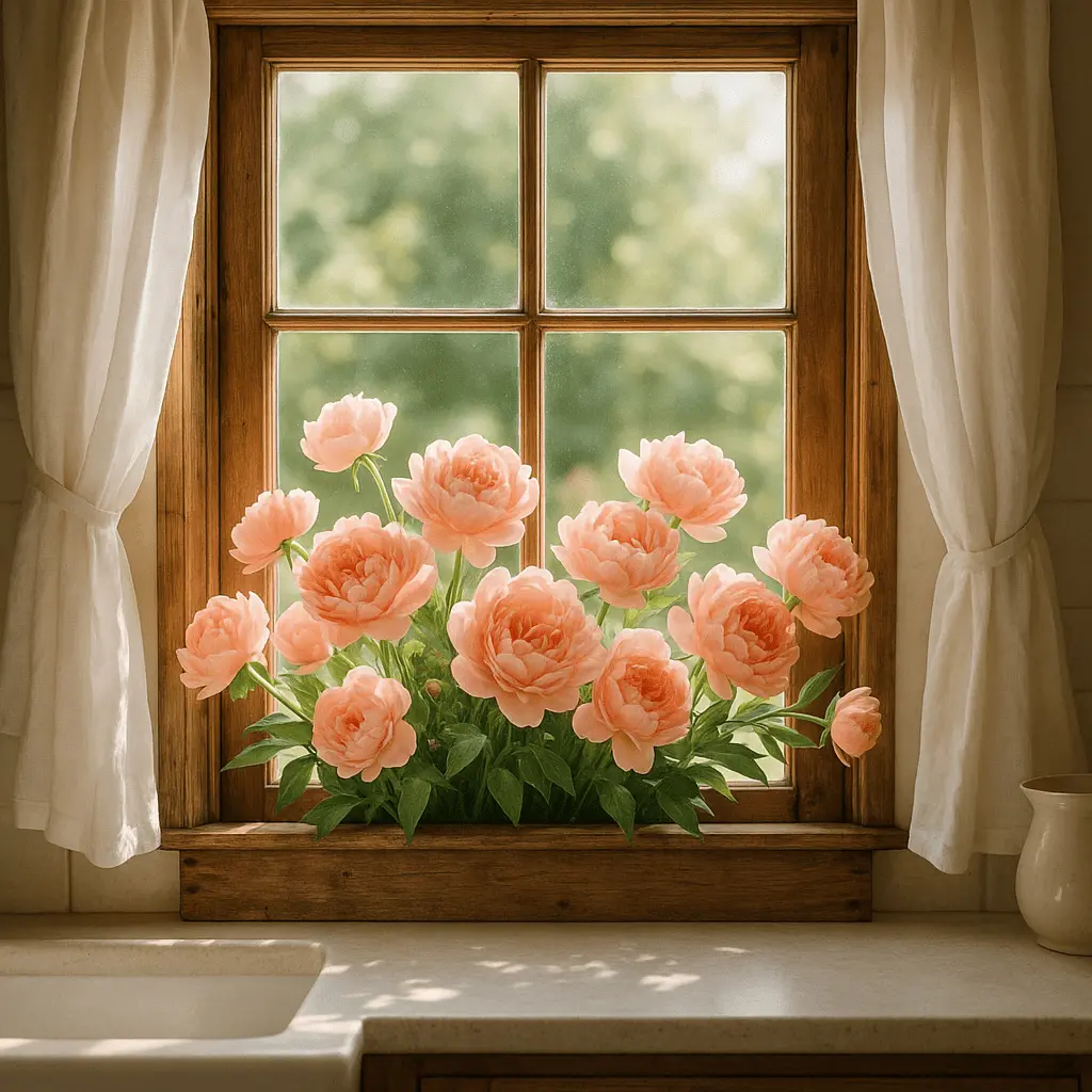 Peony Window View Garden
