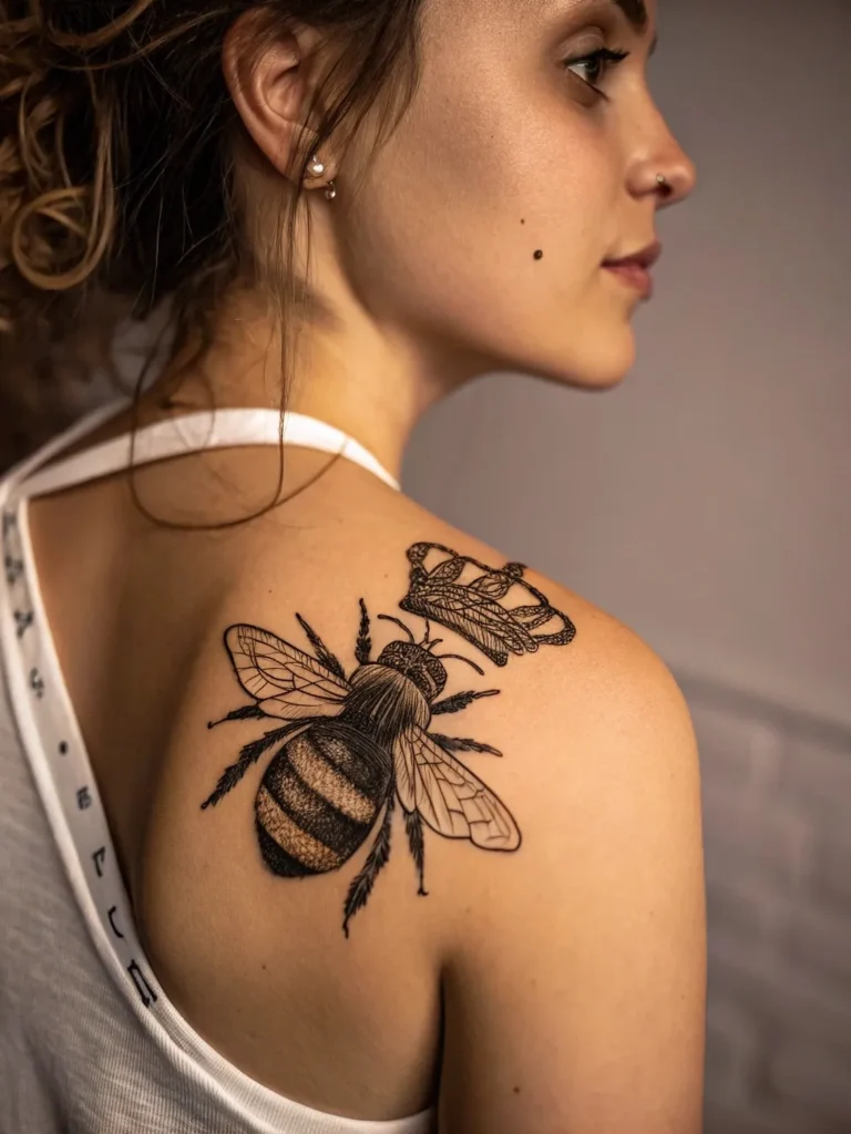 Queen Bee Crowned Tattoo