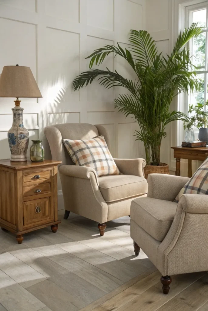Upholstered Armchairs in Earthy Tones