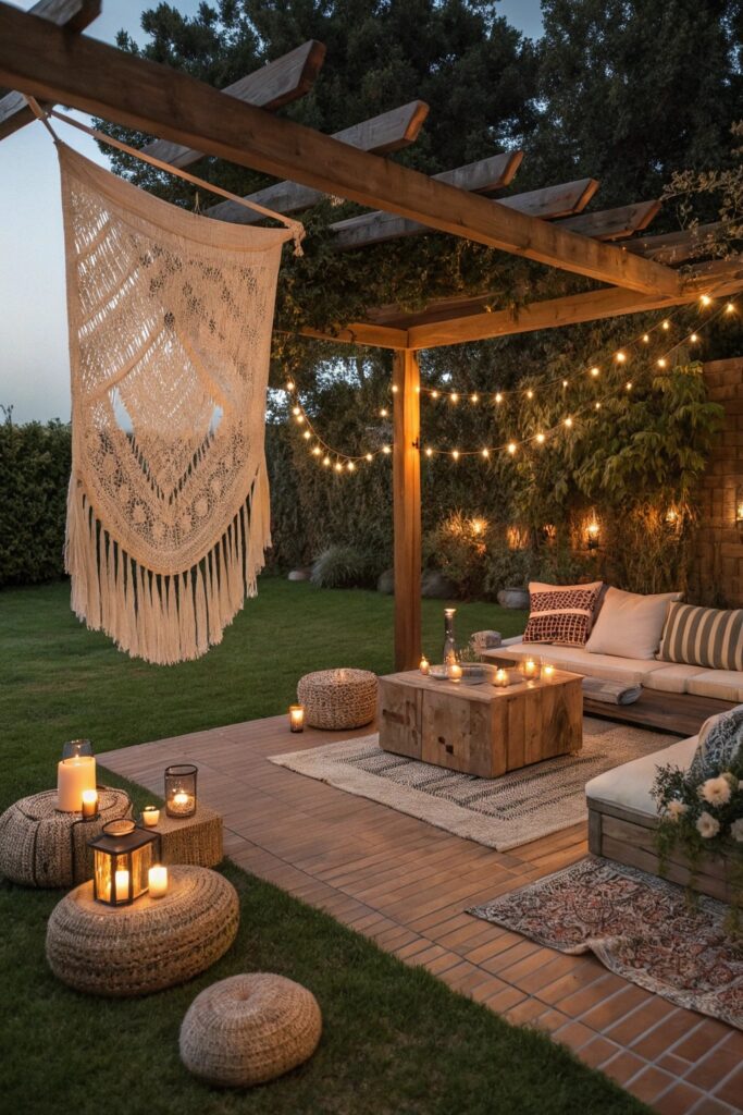 Oversized beige macramé panel hanging