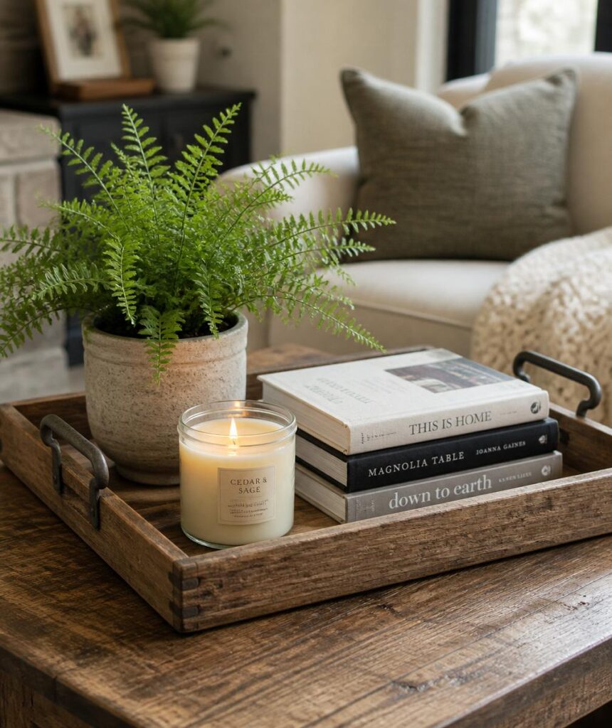 Farmhouse Wood Tray With Greenery