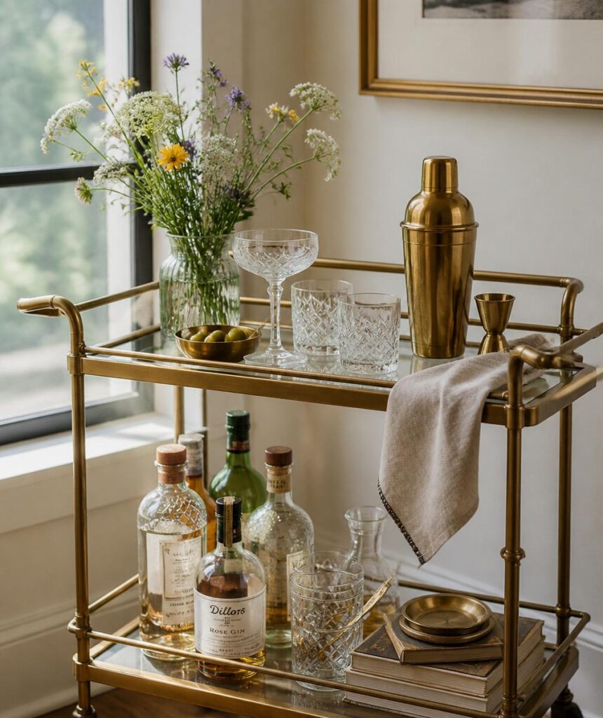 Fresh Flower Bar Cart Styling