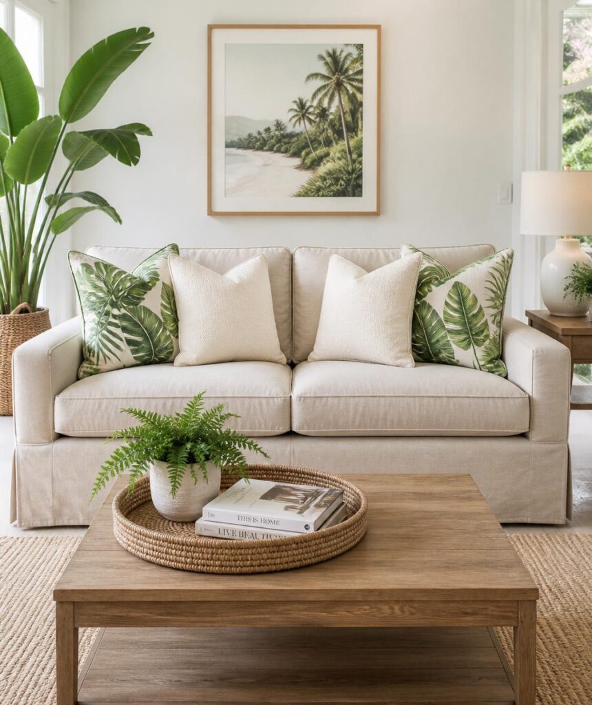 Tropical Leaf Print Throw Pillows