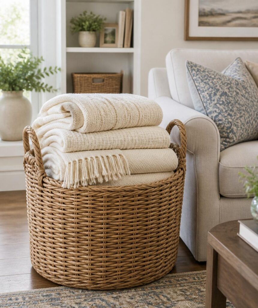 Wicker Basket Storage for Blankets