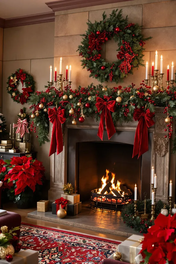 christmas fireplace decor idea 14